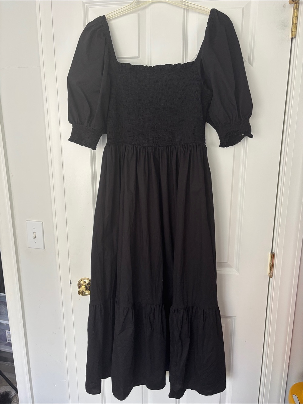 INC black cotton midi dress with puff sleeves size L